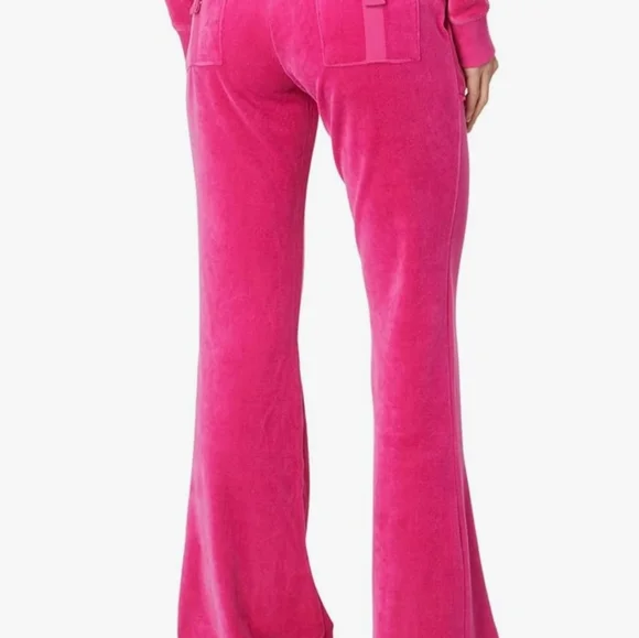 Juicy Couture Vintage Pant Women's Medium Hot Pink Velour Y2K Low Rise Wide Leg - Picture 3 of 11